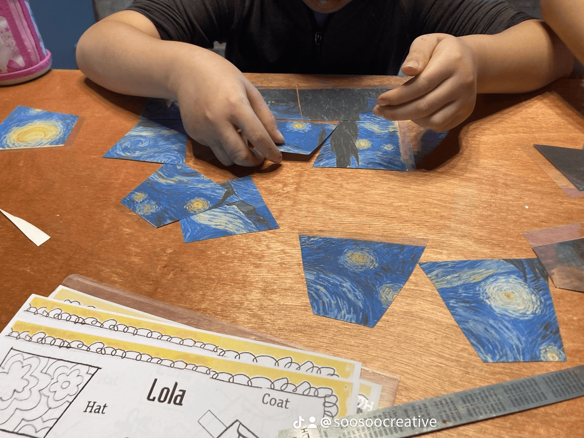 Child with Starry Night puzzle pieces